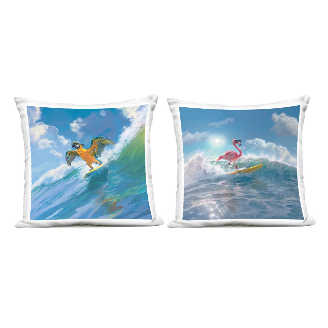 Stupell Industries Parrot & Flamingo Surf 2pc Outdoor Printed Throw Pillow Set Design by Jim Baldwin, 18 x 7 x 18